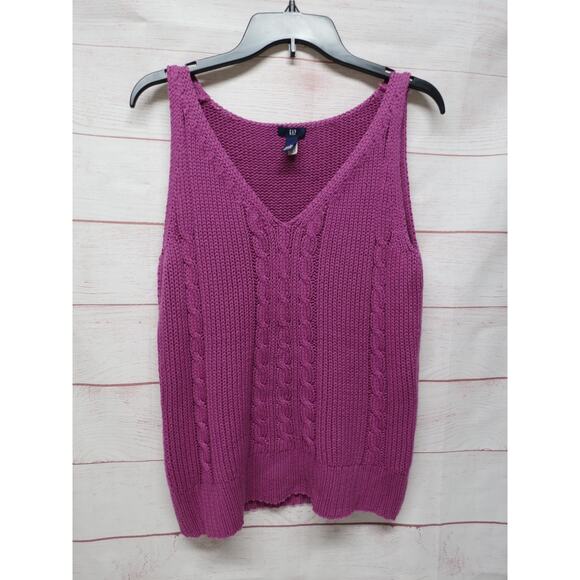 Gap Size Large Purple Cable Knit Tank Sweater Sleeveless 100% Cotton - Picture 1 of 5